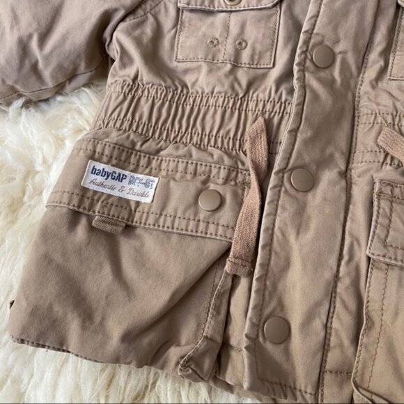 GAP Khaki Sherpa Lined Winter Jacket 0-6 mos - Picture 4 of 10